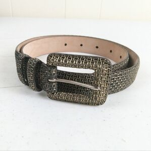 WCW New York Italian Calfskin Leather Belt Size S Gold Black Woven